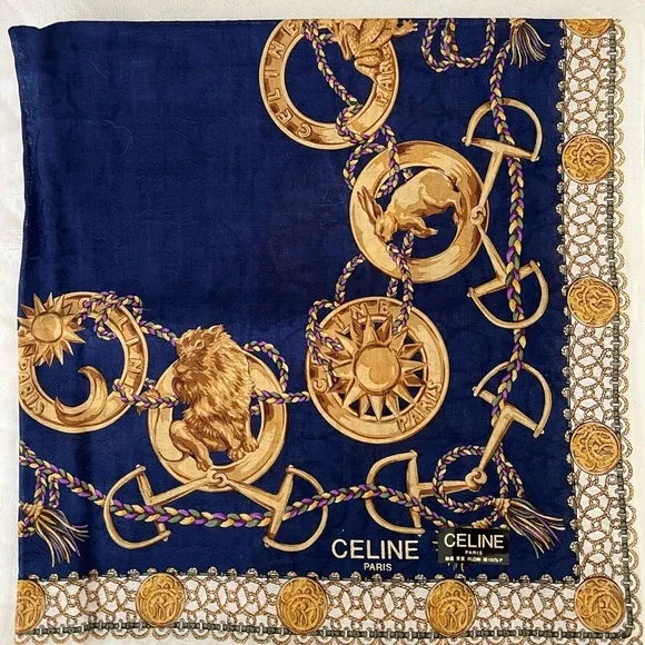 Vintage Celine Paris Navy Silk Scarf BNWT Late 1980s-Early 90s Rare France - Picture 13 of 16